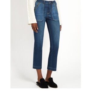 Rebecca Taylor Patchwork High Rise Flare Leg Cropped Jeans. Size 26 EUC